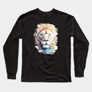 Lion Wild Animal Nature Watercolor Art Painting Long Sleeve T-Shirt